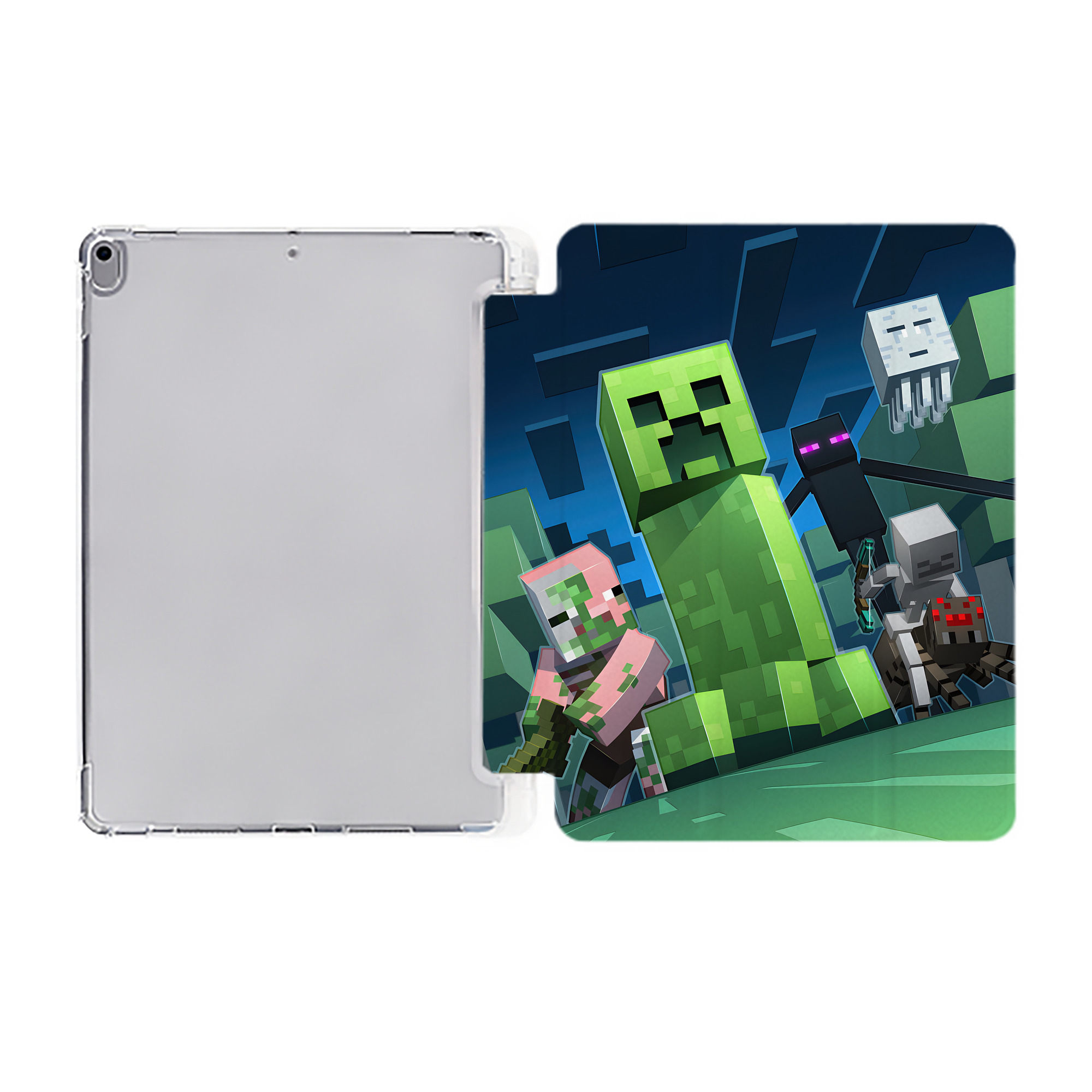 （画像用） マインクラフト ブロックの世界 Minecraft MC Block world IPad ケース ペン収納付き 三つ折りスタンド PUレザー×シリコン 対応機種9.5/10.5/10.9インチ